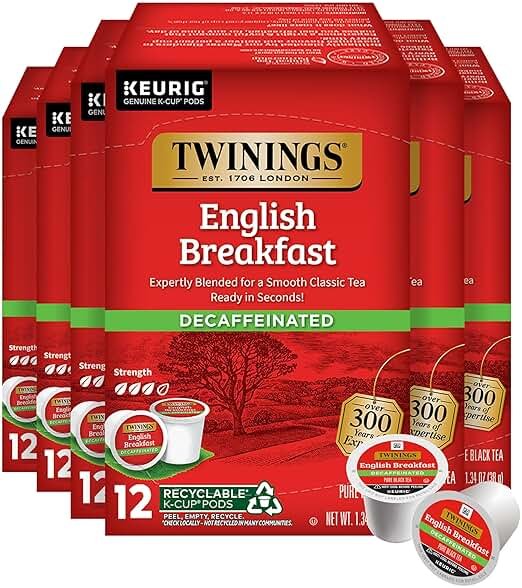 Twinings Decaffeinated English Breakfast Black Tea 72 K-Cup Pods for Keurig, 12 Count (Pack of 6), Smooth, Flavourful, Robust, Enjoy Hot or Iced - Product Image