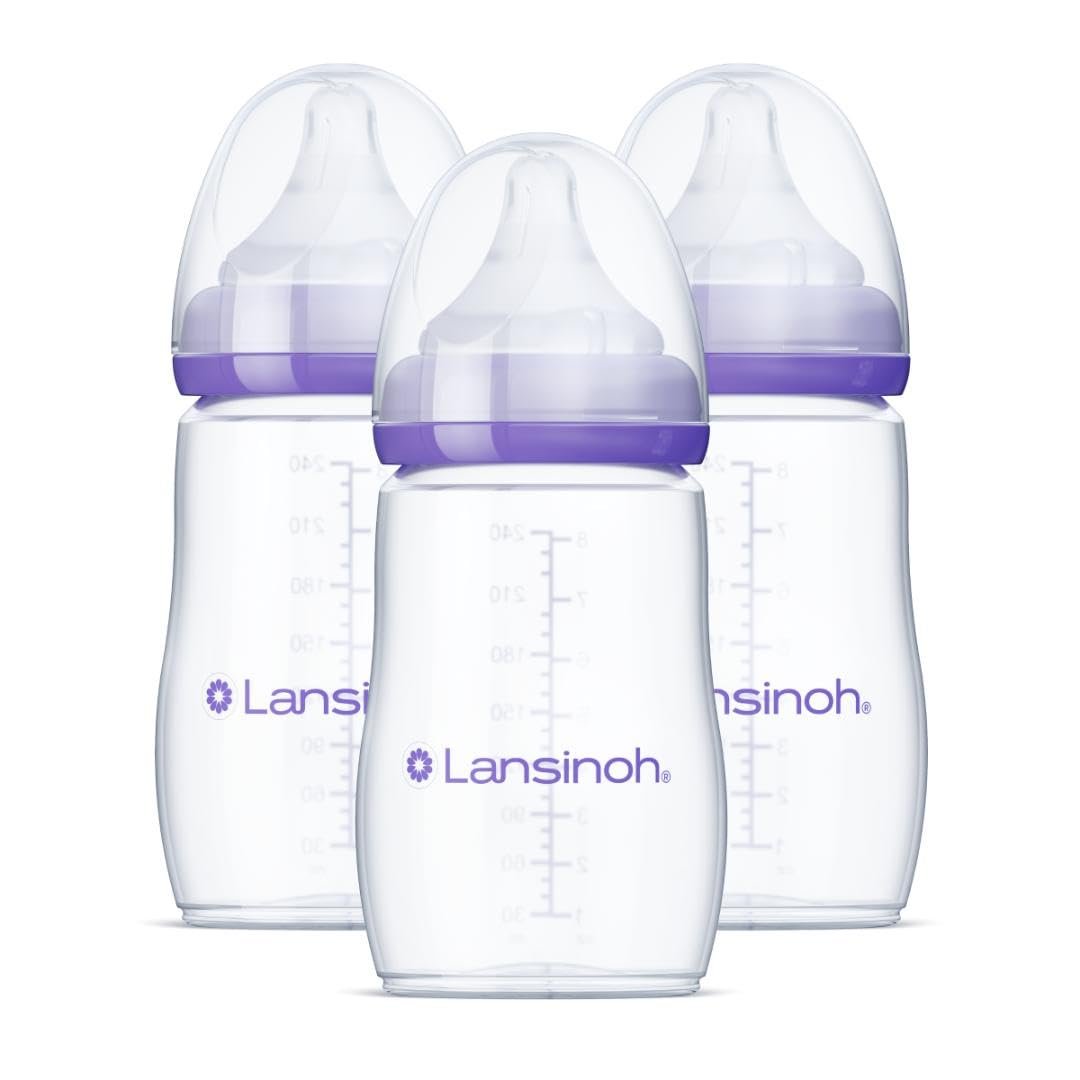 Lansinoh Anti-Colic Baby Bottles, 8 Ounce, 3 Count | Medium Flow Nipples (M), Breastfeeding Bottle with NaturalWave Design, BPA-Free Plastic, Baby Essentials - Product Image