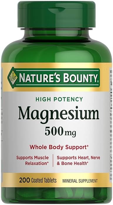 Nature's Bounty Magnesium 500 mg Tablets, High Potency Magnesium Supplement for Bone & Muscle Health, Whole Body Support, 200 Count (Pack of 1) - Product Image