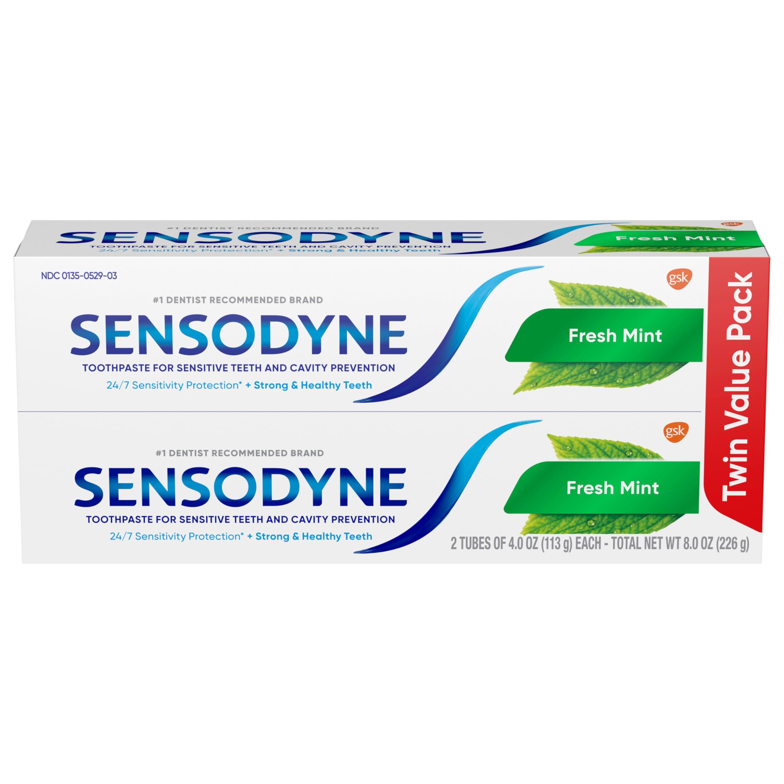 Sensodyne Fresh Mint Sensitive Toothpaste, ADA Accepted Toothpaste for Cavity Prevention and Sensitive Teeth Treatment - 4 Ounces (Pack of 2) - Product Image