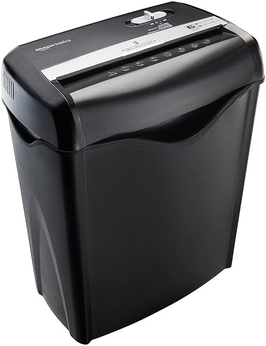 Amazon Basics 6-Sheet Cross-Cut Paper and Credit Card Shredder with 3.8 Gallon Bin, Shreds Staples, Black - Product Image