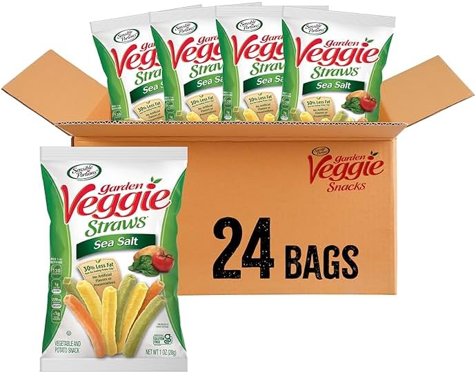 Sensible Portions Garden Veggie Snacks - Veggie Straws, Gluten Free, Snack Size Sea Salt, 1 Oz (Pack of 24) - Product Image