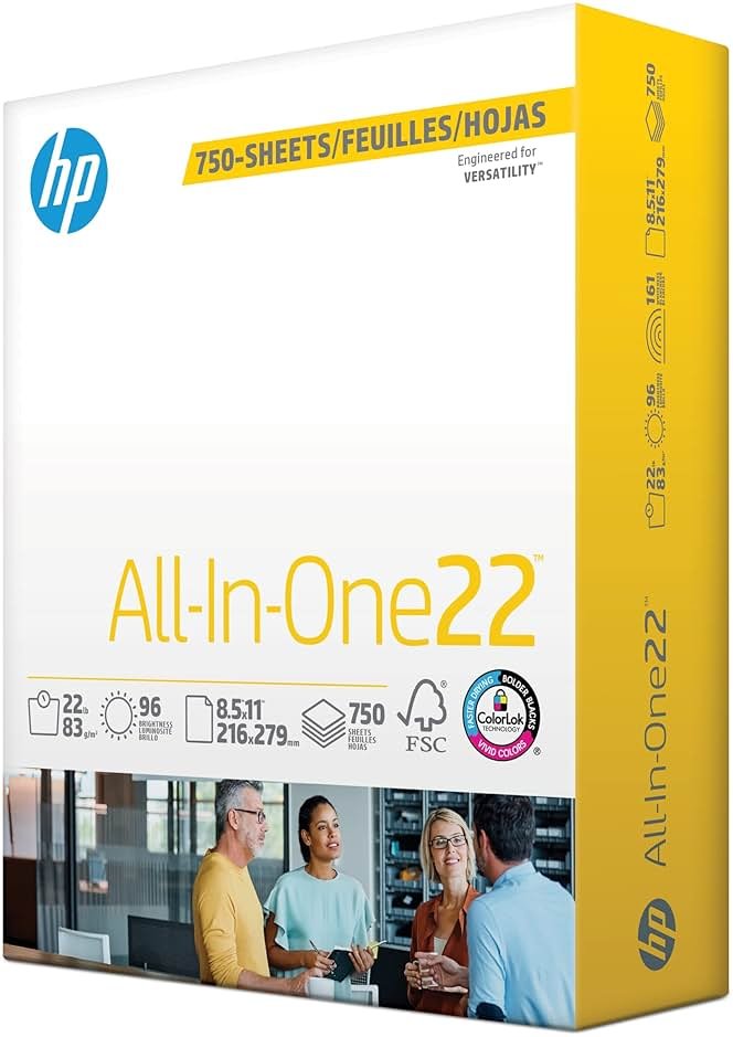 HP Papers | 8.5 x 11 Paper | All In One 22 lb | 1 Mega Ream - 750 Sheets | 96 Bright | Made in USA - FSC Certified | 207750R - Product Image