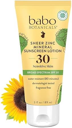Babo Botanicals Sheer Zinc Mineral Sunscreen Lotion SPF30 - Natural Zinc Oxide - Shea Butter - Face & Body - Water Resistant - Fragrance-Free - EWG Verified - Vegan - For all ages - 1 or 2 Pack - Product Image