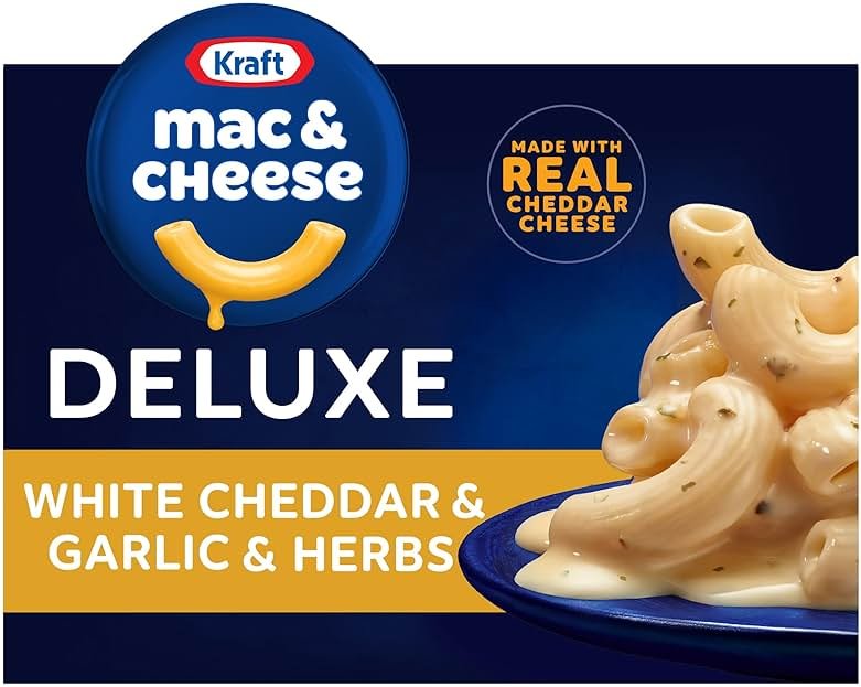 Kraft Deluxe Mac and Cheese, 1 Box, for Easy Dinner or Dinner Sides, White Cheddar and Garlic and Herbs, No Artificial Flavors or Dyes, 11.9 oz - Product Image