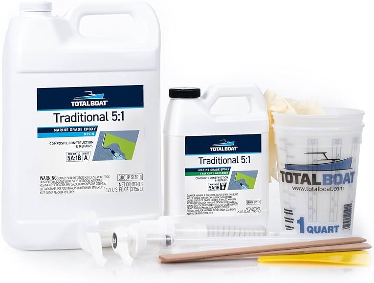 TotalBoat 5:1 Marine Epoxy Resin Kit for Bonding, Filleting, Coating, and Laminating - Use for Fiberglass, Wood, Carbon Fiber, Boat Building, Repairs, Woodworking (Gallon, Fast Hardener, Pumps) - Product Image