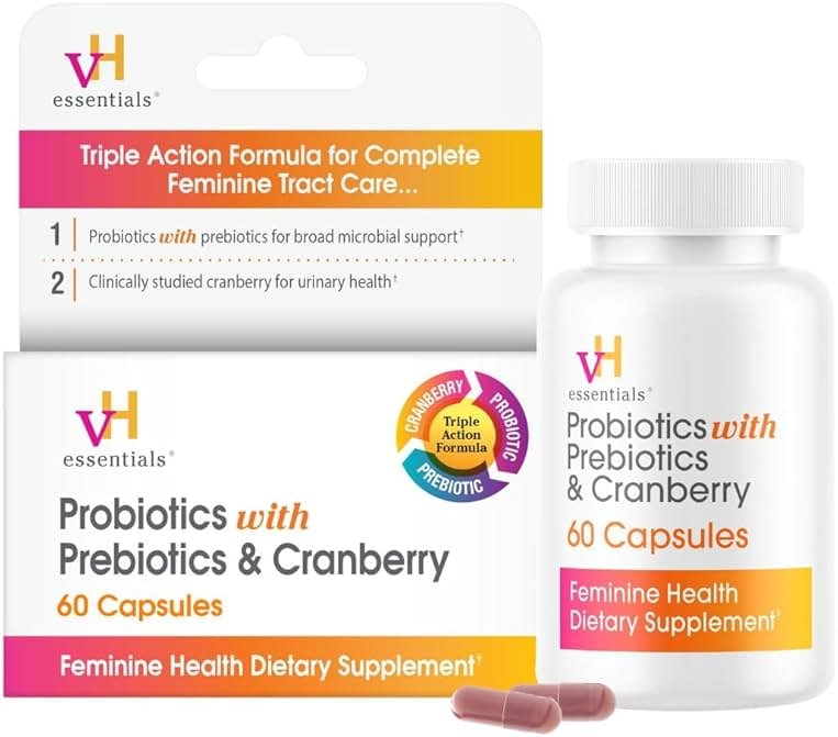 vH essentials Probiotics with Prebiotics and Cranberry Feminine Health Supplement - 60 Capsules - Product Image