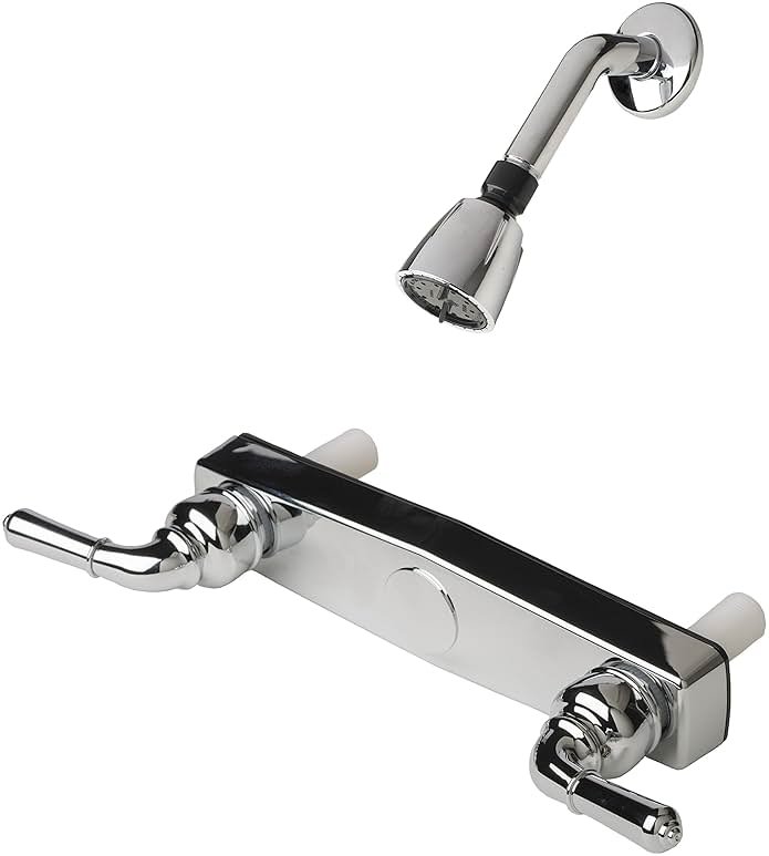 Laguna Brass 3320CP/4010CP Mobile Home Non-Metallic Two Handle 8" Shower Faucet Valve with Matching Shower Head/Arm/Flange Chrome Finish - Product Image
