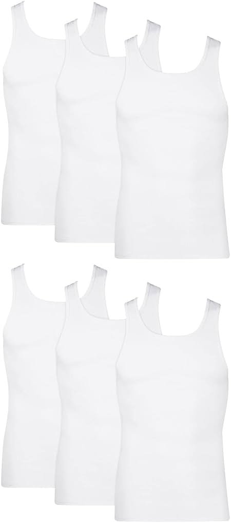 Hanes Men's Tank Undershirt Pack, Cotton Tank Undershirt, Moisture-Wicking, Breathable, White or Grey/Black, Multi-Pack - Product Image