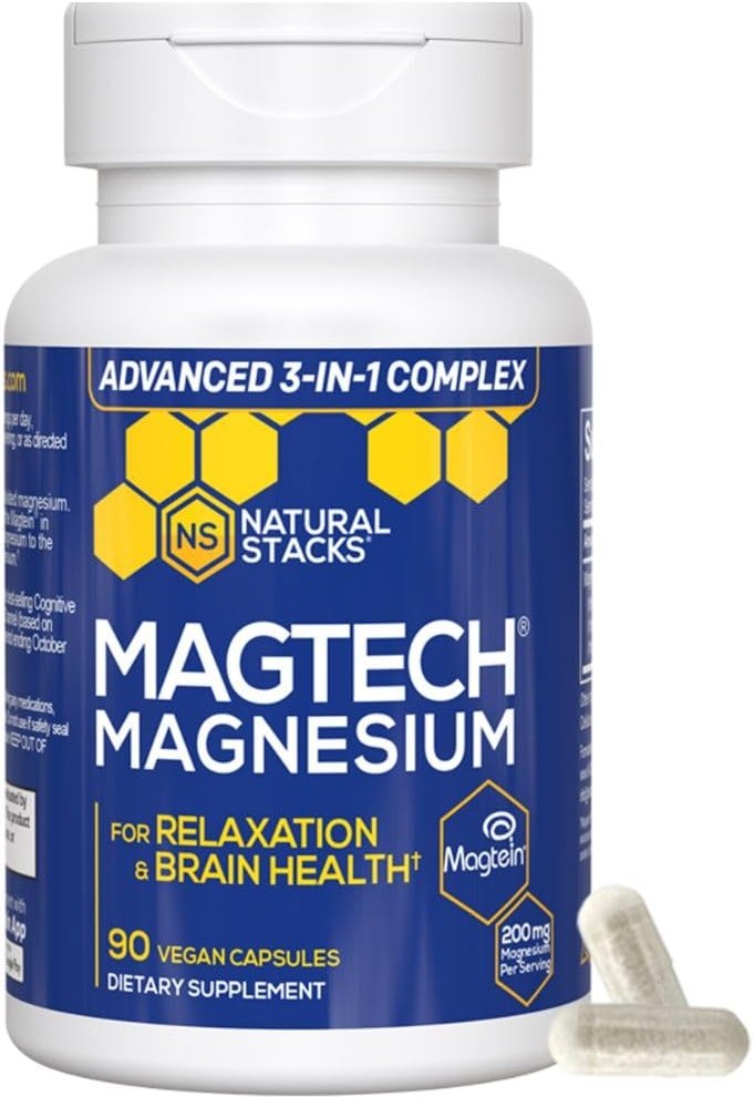 MagTech Magnesium Complex for Women & Men - 3 Forms of Magnesium: Glycinate, Magtein L-Threonate & Taurate - 200mg Chelated Complex - Support for Relaxation & Brain Health - 90 Glycinate Capsules - Product Image