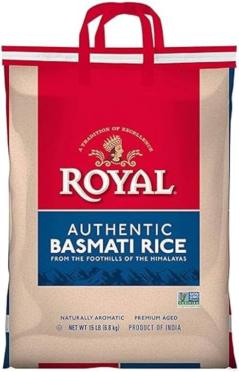 Royal Basmati Rice - Authentic Long Grain White Basmati Rice - 15 lb Bag - Perfect for Biryanis, Pilafs & Curries - Cook in Microwave or on Stove Top - Product Image