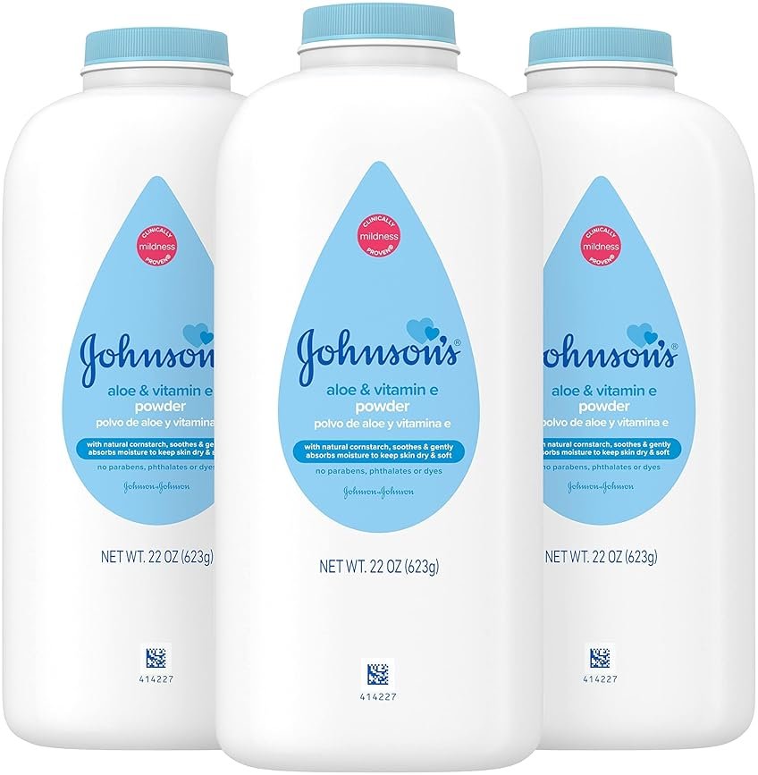 Johnson's Baby Powder with Naturally Derived Cornstarch, Aloe & Vitamin E., Hypoallergenic, No Added Parabens & Dyes for Gentle Baby Skin Care, 22 oz, Baby Essentials, 3 Pack - Product Image