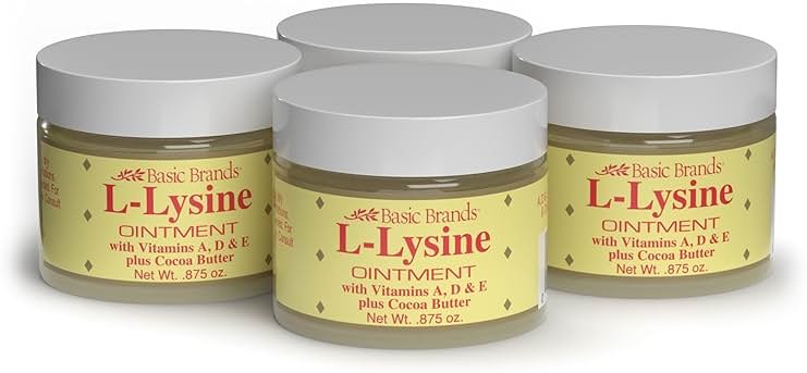 Basic Brands - L-Lysine Ointment - 0.875 oz - Lysine Cold Sore Treatment and Blister Relief - Soothes Lips – 4 Pack - Product Image