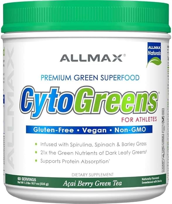 ALLMAX Naturals CytoGreens Super Greens Powder, Premium Green Superfood with Greens, Superfoods, Daily Greens Supplement, Acai Berry Green Tea, 60 Servings - Product Image