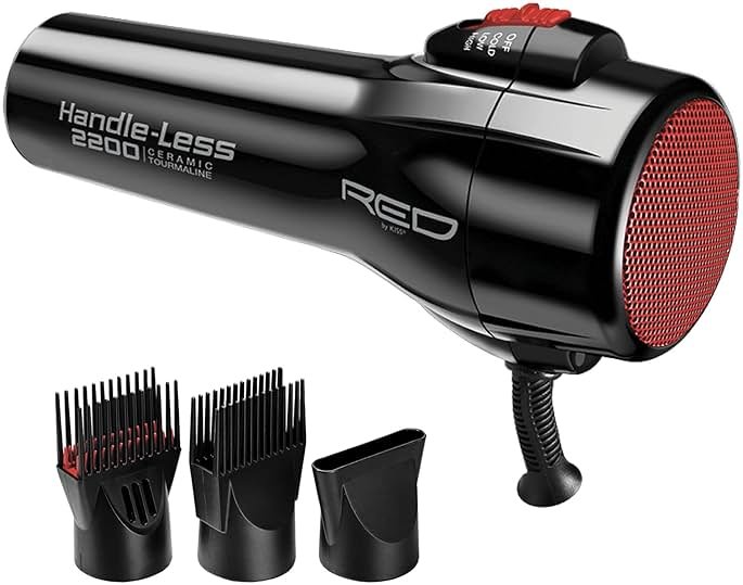 RED by Kiss Handle-Less 2200W Ceramic Tourmaline Hair Dryer, 3 Heat Settings, Pro Blow Dryer with Comb Attachment, Ionic for Frizz-Free Shine, Detangler & Straightening for 4C - Product Image
