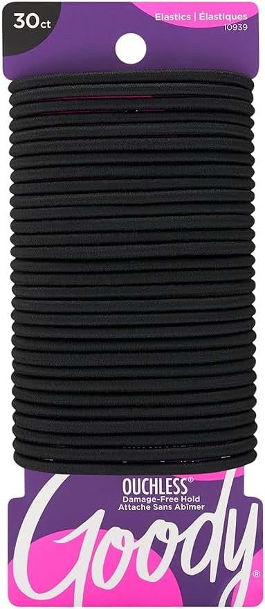 Goody Ouchless Hair Elastics - No Pull, No Breakage, Tangle-Free Hold for Thick, Curly, Coily & Textured Hair - 30 Count, Black, Long-Lasting Ponytail Holders for Women & Men - Product Image