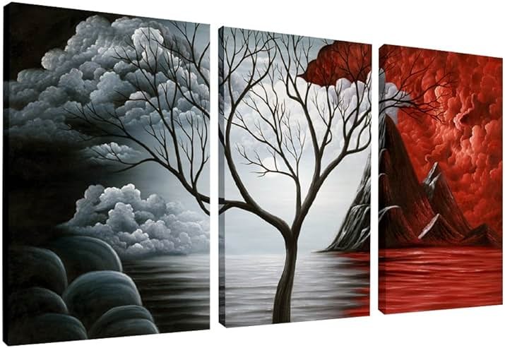 Wieco Art The Cloud Tree 3 Panels Modern Giclee Canvas Prints Artwork Abstract Seascape Paintings Reproduction Sea Beach Pictures Printed on Canvas Wall Art for Home Decorations Wall Decor - Product Image