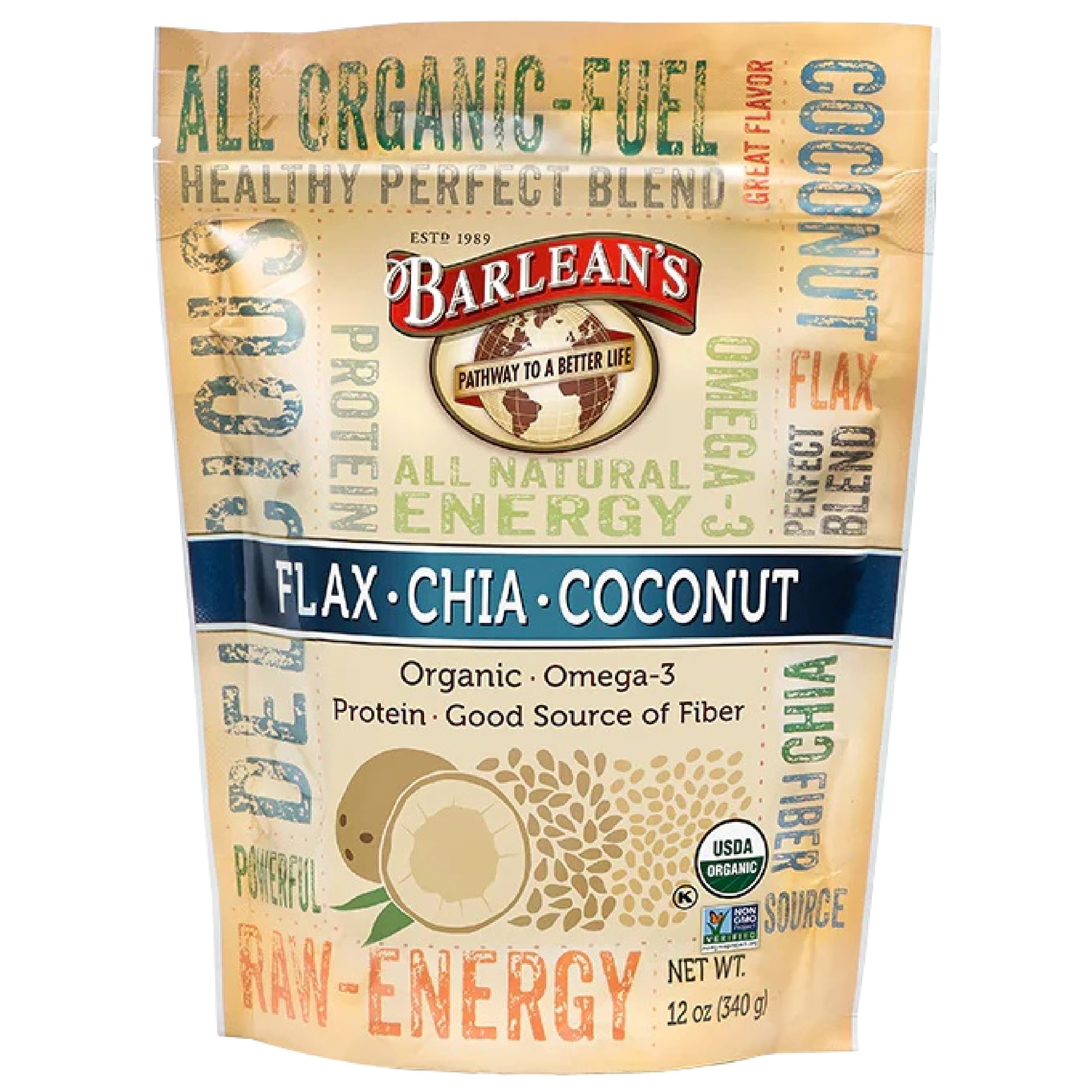 Barlean's Organic Flax Chia Coconut Seed Blend with 2,330 mg Omega 3 Fatty Acids, Fiber Supplement with Whole Chia Seeds and Ground Flaxseed, 12 oz - Product Image
