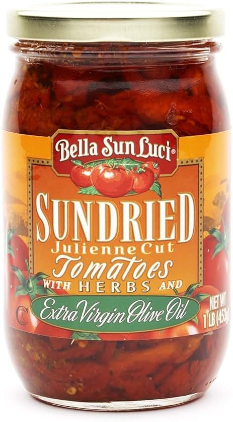 Bella Sun Luci Sun Dried Tomatoes Julienne Cut in Olive Oil, 16 Oz Glass Jar, Mediterranean Italian Style Sun‑Ripened Tomatoes in Oil, Kosher, Vegan, Gluten‑Free, Pasta Pizza Salad Ingredient, Premium Pantry - Product Image