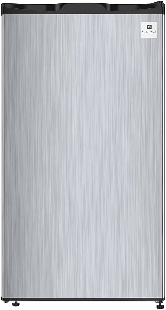 ARCTIC CHEF Mini Refrigerator, Compact Freezer Compartment, Adjustable Thermostat Control, Reversible Door, Ideal Fridge for Dorm, Office, Apartment, Platinum Stainless, 3.2 Cubic Feet - Product Image