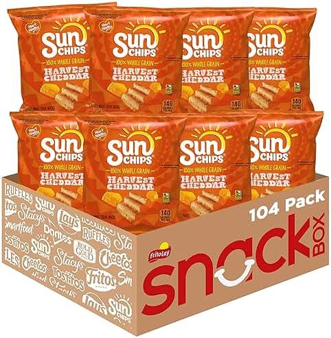 SunChips 100% Whole Grain Chips, Harvest Cheddar, 1 oz Bags, Pack of 104, No Artificial Flavors, No Colors from Artificial Sources - Product Image