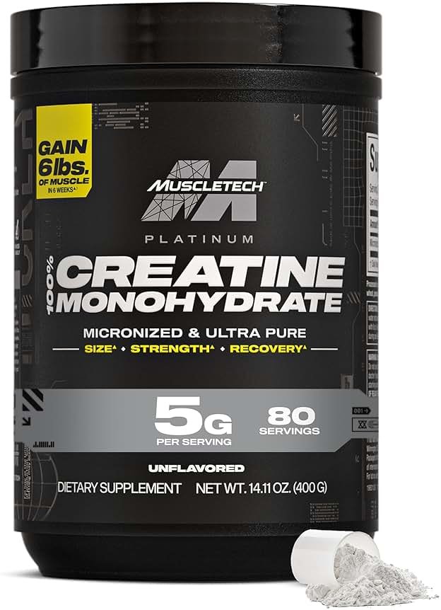 MuscleTech Creatine Monohydrate Powder, Platinum Pure - Unflavored Micronized Creatine for Men & Women - Workout Supplements for Performance, Muscle Recovery & Builder-(80 Servings) Packaging May Vary - Product Image