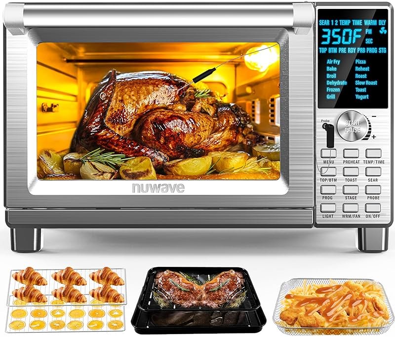 Nuwave Bravo Air Fryer Toaster Smart Oven, 12-in-1 Countertop Convection, 30-QT XL Capacity, 50°-500°F Temperature Controls, Top and Bottom Heater Adjustments 0%-100%, Brushed Stainless Steel Look - Product Image