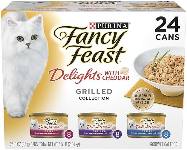 Purina Fancy Feast Delights with Cheddar Grilled Chicken, Turkey or Whitefish and Cheddar Cheese Feast in Gravy Wet Cat Food Variety Pack - (Pack of 24) 3 oz. Cans - Product Image