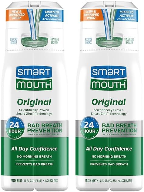 SmartMouth Original Zinc Activated Mouthwash - Instant Fresh Breath Mouthwash - Eliminates Bad Odors and Bad Breath - Alcohol-Free, Sugar-Free, Gluten-Free - Fresh Mint - 16 fl oz (2 Pack) - Product Image