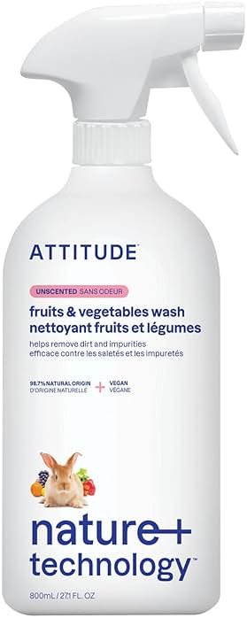 ATTITUDE Fruit & Vegetable Wash, Unscented Food-Safe Produce Wash to Remove Dirt, Wax & Residue, Vegan Plant-Based Produce Cleaner, 27.1 Fl Oz - Product Image