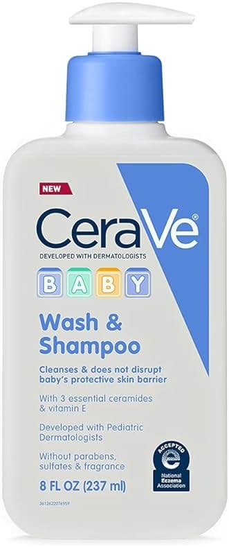 CeraVe Baby Wash & Shampoo, Fragrance, Paraben, & Sulfate Free Shampoo for Tear-Free Baby Bath Time, 8 Ounce - Product Image