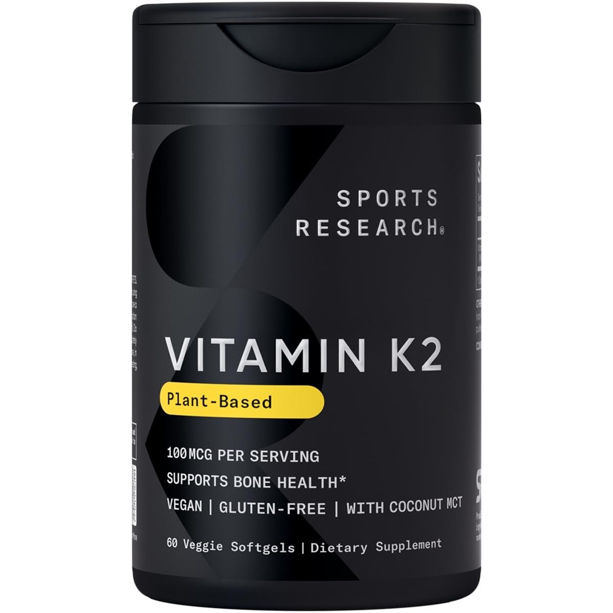 Sports Research® Vitamin K2 as MK-7 100mcg with Coconut MCT Oil - 60 Veggie Softgels (2 Month Supply) Vegan Certified, Non-GMO Verified, Gluten & Soy Free - Product Image
