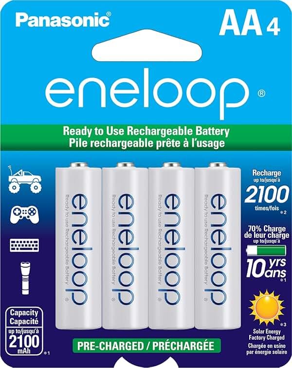 Eneloop Panasonic BK-3MCCA4BA AA 2100 Cycle Ni-MH Pre-Charged Rechargeable Batteries, 4-Battery Pack - Product Image