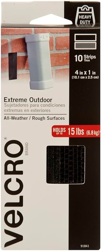 VELCRO Brand Outdoor Heavy Duty Strips | 4in x 1in (10Pk) | Holds 15 lbs | Black Extreme Hook and Loop Tape Industrial Strength Adhesive | Weather Resistance for Rough Surfaces (91841) - Product Image