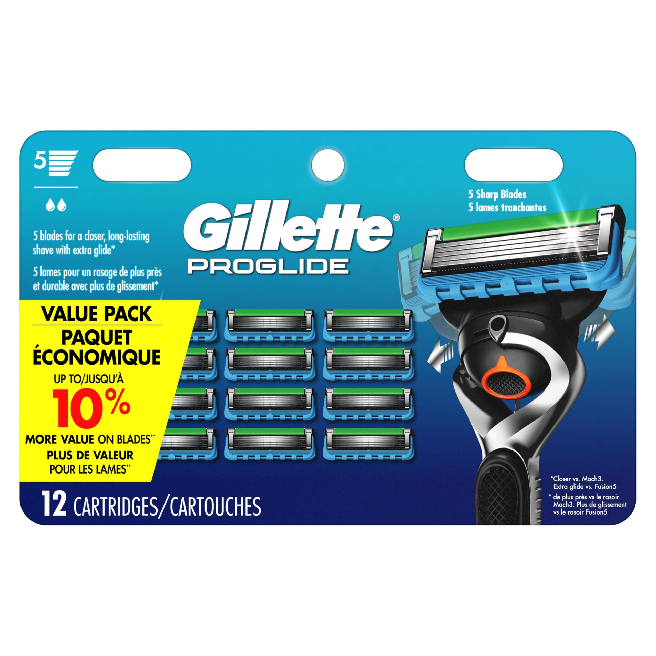 Gillette Fusion5 ProGlide Razor for Men, 12 Blade Refills with Precision Trimmer - Product Image
