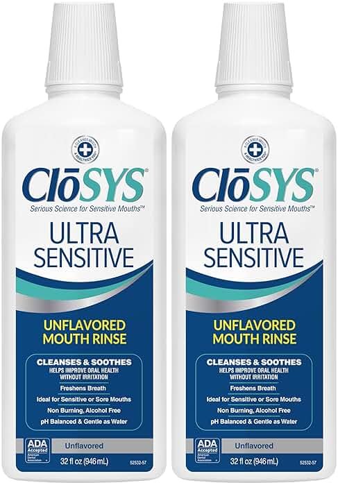 CloSYS Ultra Sensitive Mouthwash, 32 Oz, Pack of 2, Alcohol Free Mouthwash, Unflavored Mouth Wash, Dye Free, pH Balanced, Helps Soothe Entire Mouth - Product Image