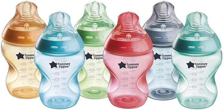 Tommee Tippee Natural Start Anti-Colic 9 oz BPA Free Baby Bottles, 0+ Months, Slow Flow Breast-Like Nipple, Self Sterilizing, Designed for Seamless Transition Between Bottle & Breast, Fiesta,Pack of 6 - Product Image