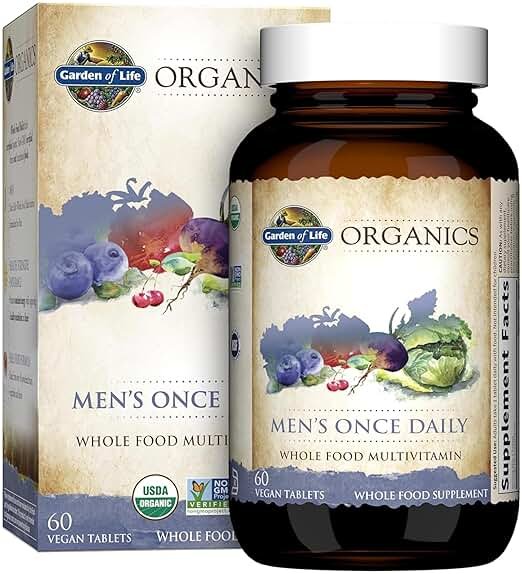 Garden of Life Once Daily Whole Food Multivitamin for Men, Organic Mens Vitamins & Minerals, Vitamin C, Zinc, Vegan, for Health & Well-Being, 60 Tablets - Product Image