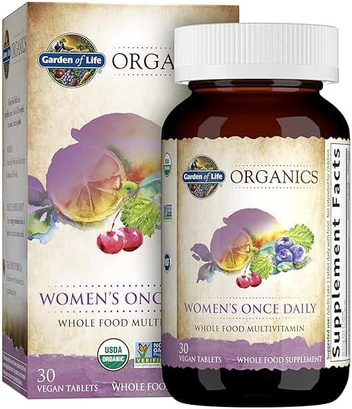 Garden of Life Organics Multivitamin for Women - Women's Once Daily Multi - Whole Food Multi with Iron, Biotin, Vegan Organic Womens Multivitamin for Health, Energy Hair Skin and Nails, 30 Tablets - Product Image
