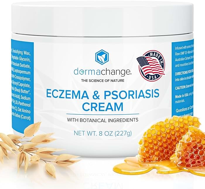DermaChange Eczema & Psoriasis Cream for Dry and Itchy Skin - Seborrheic Dermatitis Face Cream - Soothing & Hydrating - Manuka Honey & Shea Butter - Psoriasis Relief for Adults & Kids (8oz) - Product Image