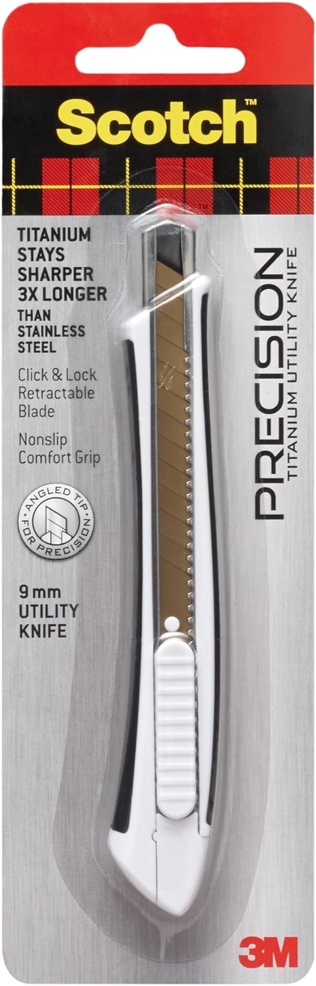 Scotch Titanium Snap-Off Utility Knife – Small 9mm Precision Cutter with Click & Lock Blade, Comfort Grip Handle (Titanium Stays Sharp 3X Longer) - Product Image
