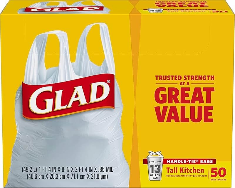 Glad 13 Gal. Tall Kitchen Handle-Tie Bags 50 ct (Pack of 4) - Product Image