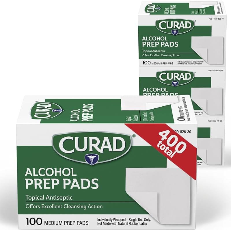Curad, Alcohol Prep Pads, Medium Isopropyl Alcohol Wipes Individually Wrapped, 400 Count - Product Image