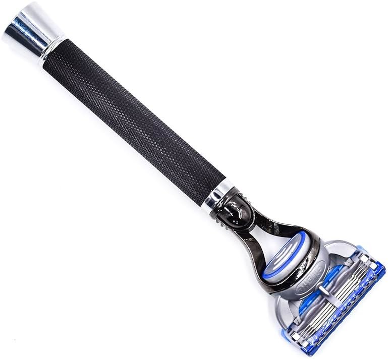 Parker Deluxe Black Fusion-Compatible Razor – 6″ Heavyweight Textured Handle + Free Gillette® Fusion Blade – Premium Men’s Shaving Tool - Product Image