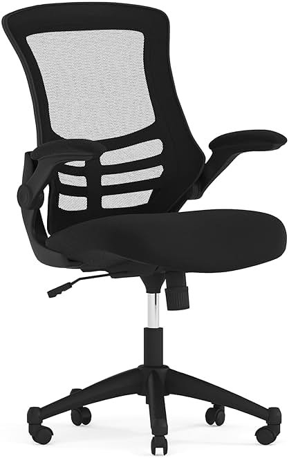 Flash Furniture Kelista Mid-Back Swivel Office Chair with Adjustable Seat Height, Ergonomic Mesh Desk Chair with Flip-Up Armrests, Black - Product Image