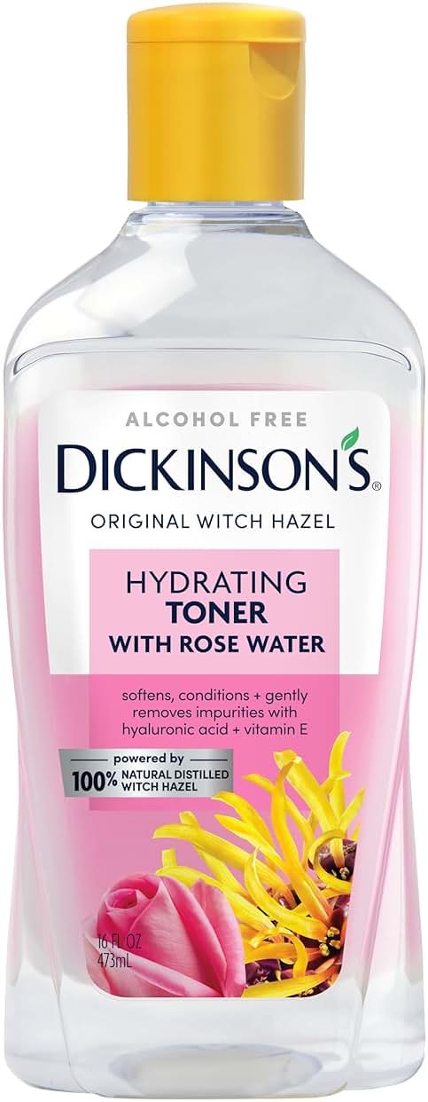 Dickinson's Enhanced Witch Hazel Hydrating Toner with Rosewater, Alcohol Free, 98% Natural Formula, 16 Fl Oz (Pack of 1) - Product Image