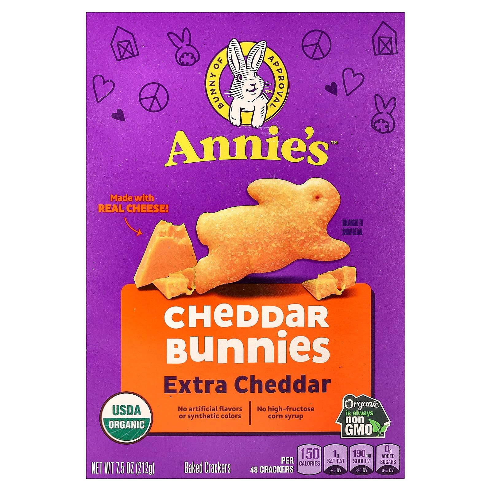 Annie's Organic Cheddar Bunnies Snack Crackers, Extra Cheddar, Baked With Real Cheese, 7.5 oz - Product Image