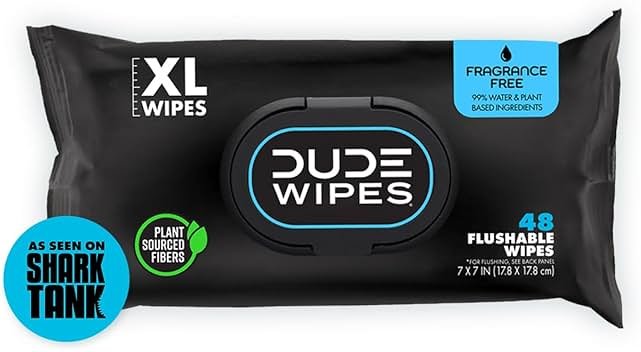 DUDE Wipes - Flushable Wipes - 1 Pack, 48 Count - Unscented - Extra-Large - Vitamin-E & Aloe - Septic and Sewer Safe - Product Image