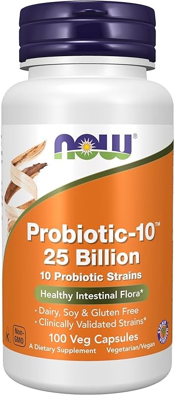 NOW Foods Supplements, Probiotic-10™, 25 Billion, with 10 Probiotic Strains, Dairy, Soy and Gluten Free, Strain Verified, 100 Veg Capsules - Product Image