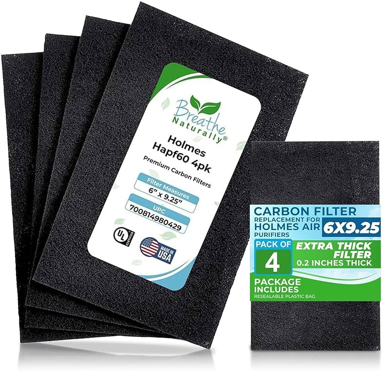 Breathe Naturally - Hapf600 HEPA Carbon Filter Replacement for Holmes Air Purifiers - High Efficiency Carbon Air Cleaner Filters - Compatible with Holmes HAPF600 Series - (4 Pack Carbon Filter C) - Product Image